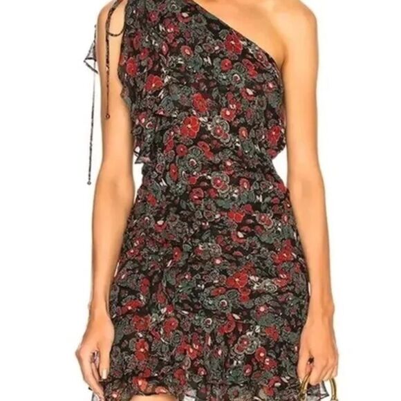 Veronica Beard One Shoulder Floral Dress - Black and Red - Picture 8 of 8